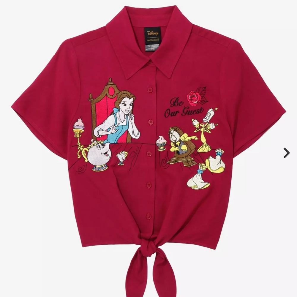 Her Universe Red Disney Beauty and the Beast Button Down Shirt
